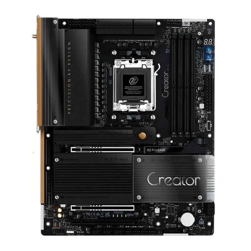 ASRock X870 Taichi Creator AMD AM5 ATX Motherboard – AMD X870 Chipset with AM5 Socket, Supports Ryzen 7000/8000/9000 Series CPUs, DDR5 Dual-Channel, 2x PCIe 5.0 x16 & PCIe 3.0 x4 Slots, 4x M.2 (2x Gen5), 10 GbE & 5 GbE LAN, Wi-Fi 7/USB4 40 Gbps, Dual USB 4 Type-C, Premium Creator-Focused High-Performance Board - Featured Image