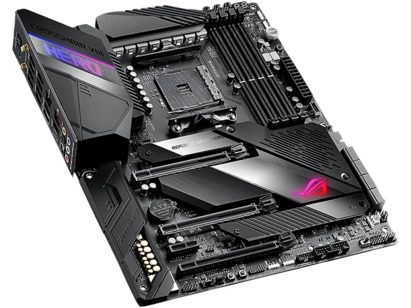 ASUS ROG Crosshair VIII Hero (WI-FI) X570 ATX Motherboard – AMD X570 Chipset with AM4 Socket, Supports Ryzen 5000/4000/3000/2000 Series CPUs, DDR4 Dual-Channel (up to DDR4-5100 OC), PCIe 4.0 x16 & PCIe 4.0 Slots, Dual M.2 & SATA 6 Gb/s Storage, Intel 2.5 Gb LAN & Wi-Fi 6 AX200 Wireless, SupremeFX Audio, USB 3.2 Gen2 Type-C, Aura Sync RGB for High-End Gaming Builds - Featured Image