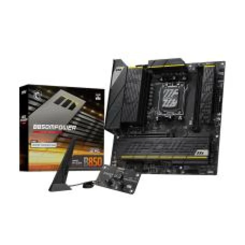 MSI B850MPOWER AMD B850 mATX AM5 Motherboard – Dual DDR5 128GB (OC 10 200 MT/s) Support, PCIe 5.0 x16 & PCIe 4.0 x4, 4x M.2 Slots, Wi-Fi 7 & 5 GbE LAN, Realtek ALC4080 Audio, 20 Gbps USB-C, OC Engine, Extended Heatsink & Frozr Shield Overclocking-Focused Gaming Board - Featured Image