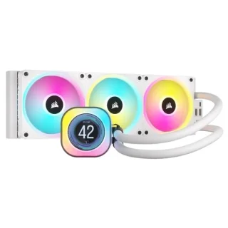 Corsair iCUE LINK H150i LCD 360 mm AIO Liquid CPU Cooler – White, 3x120 mm QX RGB Fans (480-2400 RPM, up to ~63 CFM), 2.1″ IPS LCD Display Pump, Copper Cold Plate & Aluminum Radiator 397x120x27 mm, iCUE LINK Control, Intel & AMD Socket Support