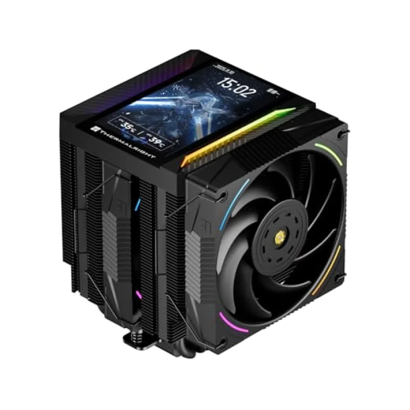 Thermalright Peerless Assassin 120 Vision MAX ARGB Dual-Tower CPU Air Cooler – Dual 120 mm PWM Fans (Up to 2150 RPM, 69 CFM, 27 dB), 6x6 mm Heat Pipes, 5″ LCD Display, ARGB Lighting, Black Dual-Tower Heatsink, Intel & AMD Socket Support - Featured Image