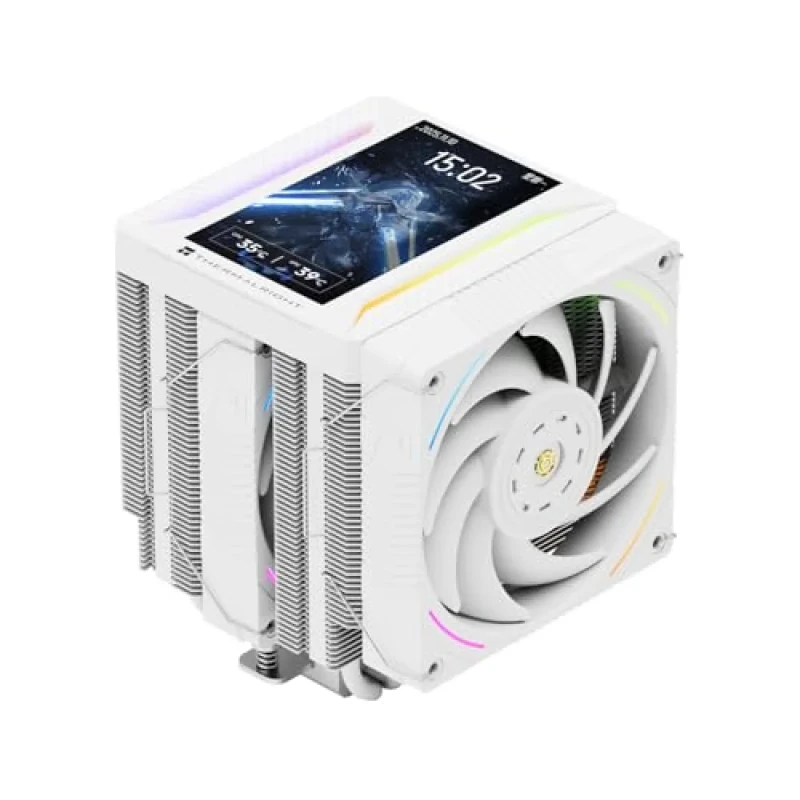 Thermalright Peerless Assassin 120 Vision MAX ARGB White Dual-Tower CPU Air Cooler – Dual 120 mm PWM Fans (Up to 2150 RPM, 69 CFM, 27 dB), 6x6 mm Heat Pipes with C1100 Pure Copper Base, 5″ LCD Display & ARGB Lighting, Black-White Dual-Tower Heatsink, Intel & AMD Socket Support - Featured Image