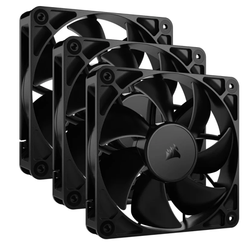 Corsair RS120 3-Pack - 120mm PWM fan, 10 - 36 dB, 13.3 - 72.8 CFM Airflow, 420 - 2100 RPM, Black Color - Featured Image
