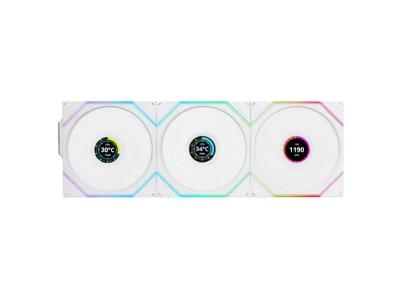Lian Li UNI FAN TL LCD Wireless 3-Pack - 120mm PWM fan, 31 dB, 54.3 CFM Airflow, 350 - 1900 RPM, White Color - Featured Image