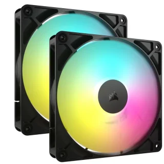 Corsair RS140 ARGB 2-Pack - 140mm PWM fan, 10 - 36 dB, 14.6 - 95.5 CFM Airflow, 330 - 1700 RPM, Black Color