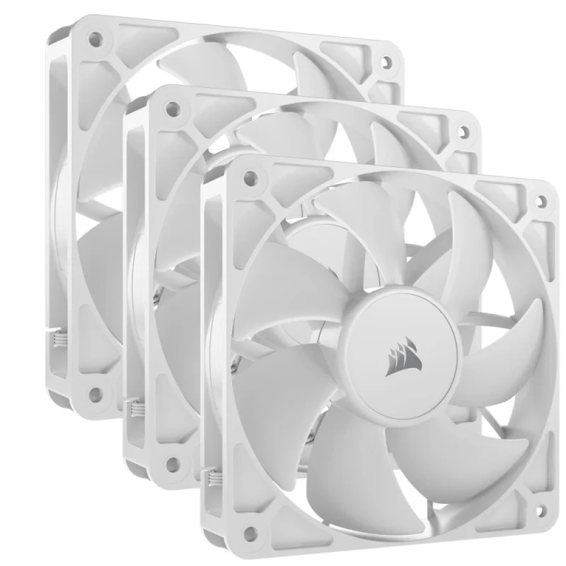 Corsair RS120 3-Pack - 120mm PWM fan, 10 - 36 dB, 13.3 - 72.8 CFM Airflow, 420 - 2100 RPM, White Color - Featured Image