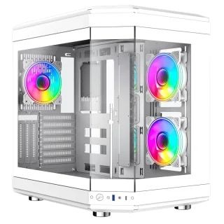GameMax HYPE White Mid-Tower ATX PC Case, Tempered Glass Panels, 3x 120 mm Infinity ARGB Fans, Dual-Chamber Airflow, USB-C & USB-A I/O, Supports ATX/mATX/ITX, Up to 360 mm Radiator & 400 mm GPU Clearance – White Gaming Chassis