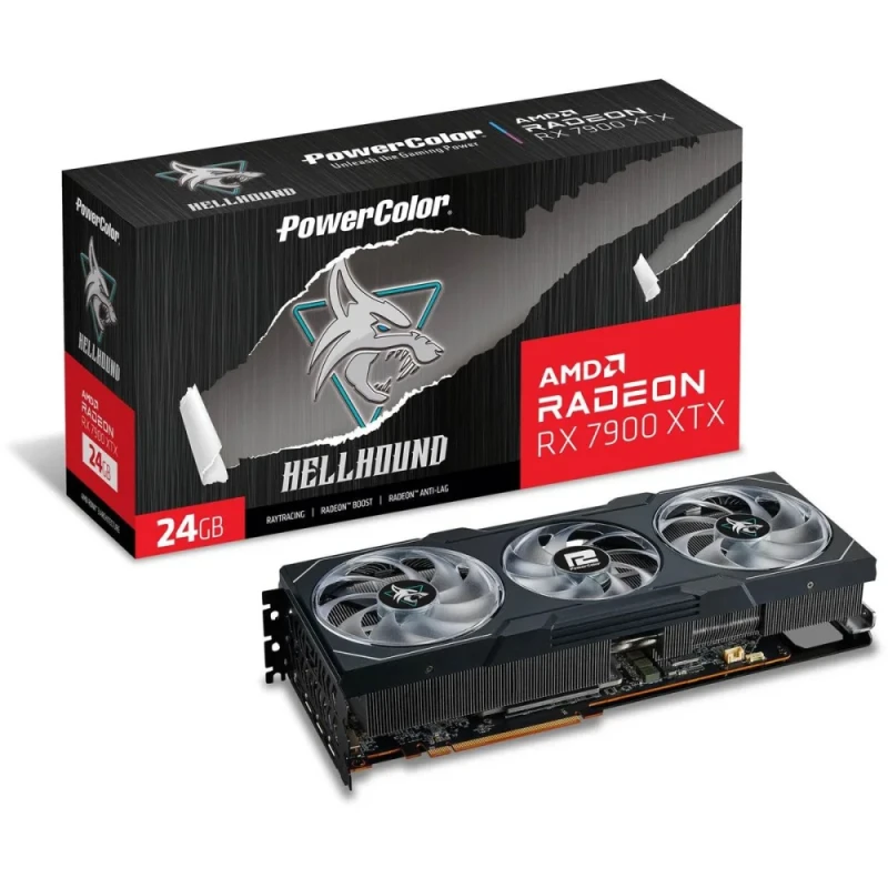 PowerColor Hellhound Radeon RX 7900 XTX 24GB Graphics Card – AMD RDNA 3 RX 7900 XTX GPU, 6144 Stream Processors, 24 GB GDDR6 384-bit Memory, PCIe 4.0 x16, Triple Fan Cooling, 1x HDMI 2.1 + 3x DisplayPort 2.1, 320 mm Length, Black High-Performance GPU - Featured Image