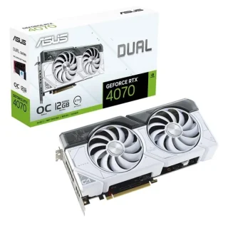 ASUS Dual OC GeForce RTX 4070 White 12GB Graphics Card – NVIDIA Ada Lovelace RTX 4070 GPU, 5888 CUDA Cores, 12GB GDDR6X 192-bit Memory, PCIe 4.0 x16, Boost up to ~2550 MHz, Dual Axial-Tech Fans, HDMI 2.1 + 3x DisplayPort 1.4a, 267 mm Length, White Edition