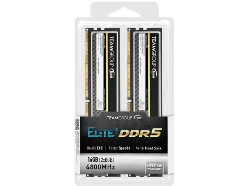 TEAMGROUP Elite Plus 16 GB - 2 x 8GB, DDR5 288-pin DIMM, 4800MT/s, CL40, Black color - Featured Image