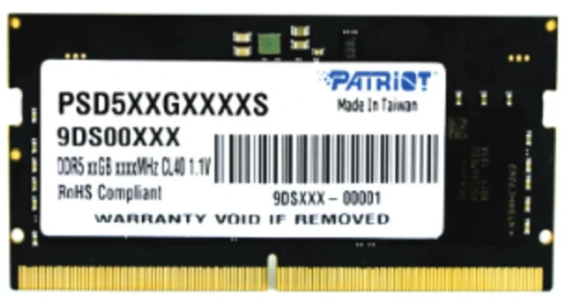 Patriot Signature Line 32 GB - 1 x 32GB, DDR5 262-pin SODIMM, 4800MT/s, CL46, Black color - Featured Image