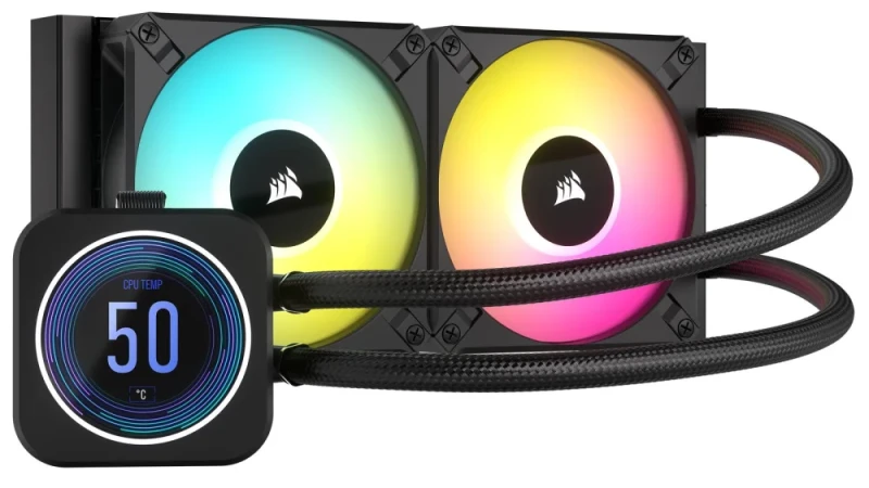 Corsair iCUE H100i ELITE LCD XT - 550 - 2100 RPM, 5 - 34.1 dB, Black color, AIO Watercooler, 240mm radiator - Featured Image