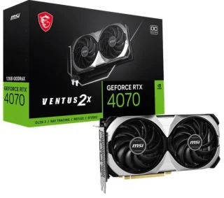 MSI GeForce RTX 4070 VENTUS 2X OC 12GB Graphics Card – NVIDIA GeForce RTX 4070 GPU, 12 GB GDDR6X, 5888 CUDA Cores, PCIe 4.0 x16, Dual TORX Fan 4.0 Cooling, 242 mm Length, 3x DisplayPort 1.4a + HDMI 2.1, 200 W TDP, Silver/Black