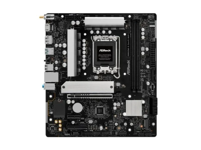 ASRock B860M-X Gen5 WiFi Micro-ATX Motherboard – Intel B860 Chipset, LGA 1851 Socket for Intel Core Ultra CPUs, DDR5 Dual-Channel up to 9066 MT/s, PCIe 5.0 & PCIe 4.0 M.2, Integrated Wi-Fi 6E & Bluetooth 5.3, 2.5 GbE LAN, HDMI 2.1 + DisplayPort, USB 3.2 Gen2x2 Type-C & Multiple USB Ports - Featured Image