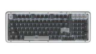 Logitech Alto Keys K98M - Standard Wired, Wireless, Bluetooth Wireless Keyboard, Logitech Marble Linear Switches, White Backlit, Transparent / Black Color