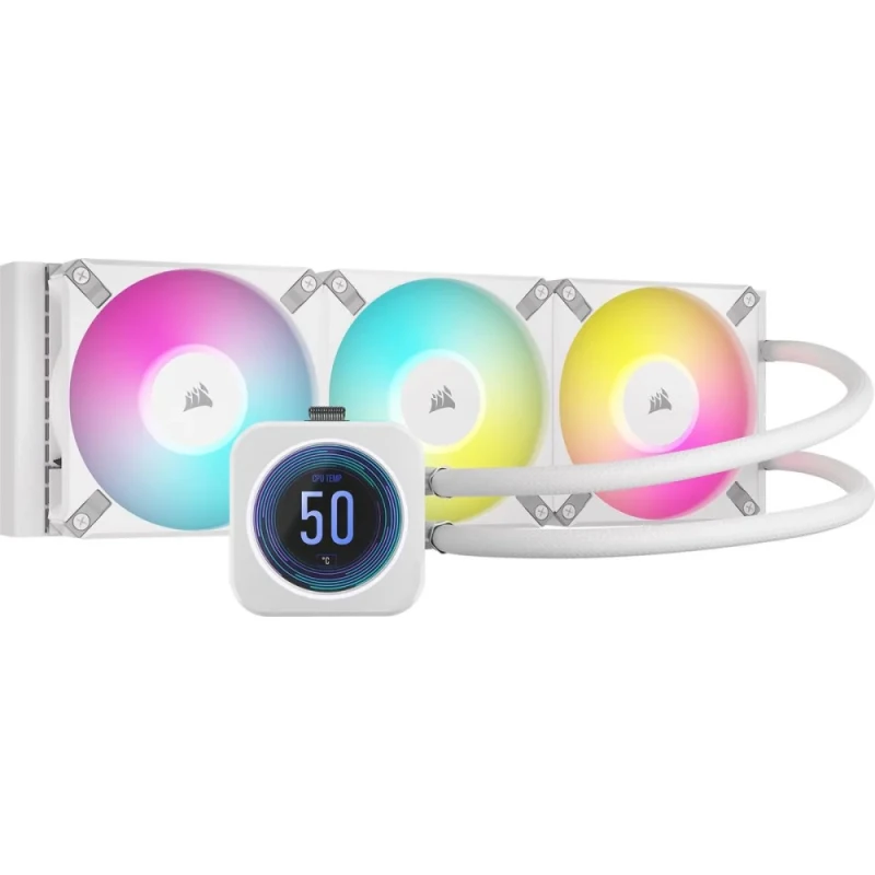 Corsair iCUE H150i ELITE LCD XT - 550 - 2100 RPM, 5 - 31.1 dB, White/Gray color, AIO Watercooler, 360mm radiator - Featured Image