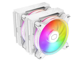 Cooler Master Hyper 622 Halo CPU Air Cooler – Dual 120 mm Halo² PWM Fans (650–2050 RPM, 27 dB), Dual-Tower Twin Heat Sink with 6 Heat Pipes, ARGB Auto-Detection, 125x137x157 mm Compact Cooler for Intel LGA & AMD AM5 Builds (White)