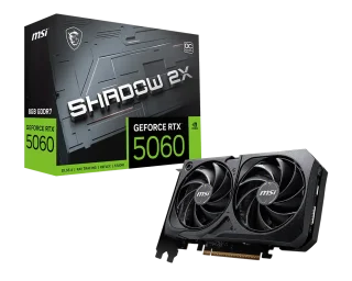 MSI SHADOW 2X OC GeForce RTX 5060 8GB Black/Silver – NVIDIA Next-Gen GPU, 8GB GDDR6, Boost Clock up to 2550 MHz, Dual-Fan SHADOW 2X Cooling, Factory Overclock, Ray Tracing & DLSS, PCIe 4.0, HDMI/DP Outputs, 197 mm