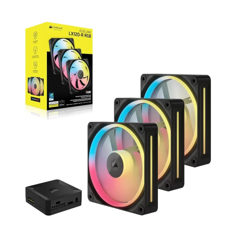CORSAIR iCUE LINK LX120-R RGB 120mm PWM Reverse Fans Starter Kit – Reverse Fan Blade - Dual Light Loops - Easy iCUE LINK Connectivity - Magnetic Dome Bearing - Featured Image