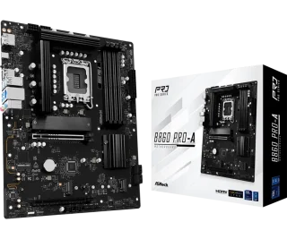 ASRock B860 Pro-A WiFi ATX Motherboard – Intel B860 Chipset, LGA1851 Socket, DDR5 up to 8666(OC), 4x DIMM Slots, 3x M.2 & 4x SATA III, Wi-Fi 6E & Bluetooth 5.3, 2.5Gb Ethernet, HDMI 2.1 & DisplayPort 1.4, Realtek ALC897 7.1 Audio