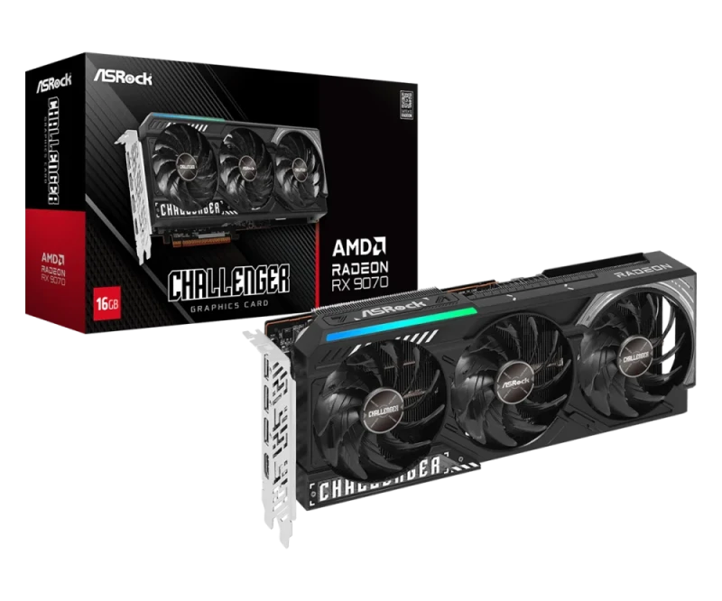 ASRock Challenger Radeon RX 9070 16GB Black/Silver – AMD RDNA GPU, 16GB GDDR6, Boost Clock up to 2700 MHz, Triple-Fan Challenger Cooling, PCIe 4.0, HDMI/DP Outputs, High-Performance Gaming, 290 mm - Featured Image