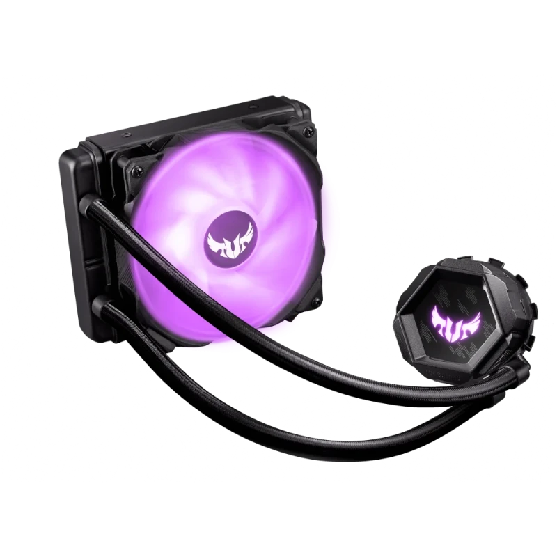 ASUS TUF Gaming LC 120 RGB All-in-One 120mm Liquid CPU Cooler (90RC0081-M0UAY0) – AIO Liquid Cooling System with RGB Aura Sync, 120mm PWM Radiator Fan, Aluminum Radiator, Copper Water Block, Reinforced Sleeved Tubing, Compatible with Intel & AMD Sockets, Low-Noise Design - Featured Image