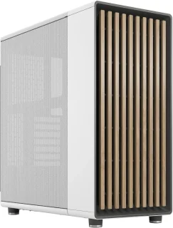 Fractal Design North Chalk White Mesh Mid-Tower ATX PC Case – Elegant Natural Oak & Mesh Ventilation, Supports ATX/mATX/Mini-ITX Boards, Up to 355 mm GPU, USB-C + USB-A I/O, Integrated Fan Hub, Dual 140 mm Fans Included & Optimized Airflow Performance for Gaming & Custom Builds
