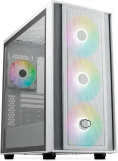 Cooler Master MasterBox 600 White Mid-Tower Gaming PC Case MB600-WGNN-S00 – FineMesh Airflow Front, Tempered Glass Side Panel, 4 ARGB Fans Included (3x140 mm + 1x120 mm), Back-Connector ATX/E-ATX/Micro-ATX/Mini-ITX Support, 420 mm Front/360 mm Top Radiator Readiness, USB-C & USB 3.0 Front I/O, Removable HDD Cage