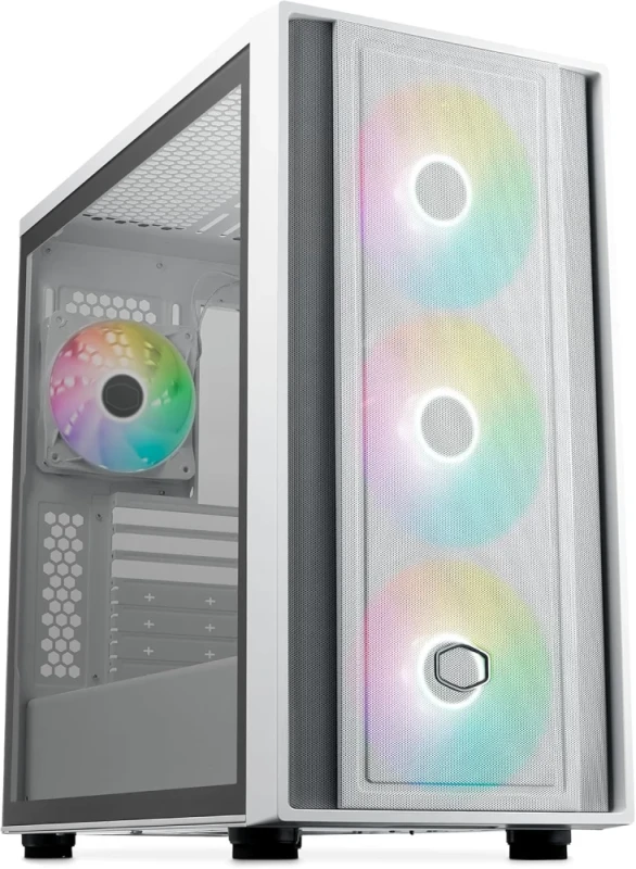 Cooler Master MasterBox 600 White Mid-Tower Gaming PC Case MB600-WGNN-S00 – FineMesh Airflow Front, Tempered Glass Side Panel, 4 ARGB Fans Included (3x140 mm + 1x120 mm), Back-Connector ATX/E-ATX/Micro-ATX/Mini-ITX Support, 420 mm Front/360 mm Top Radiator Readiness, USB-C & USB 3.0 Front I/O, Removable HDD Cage - Featured Image