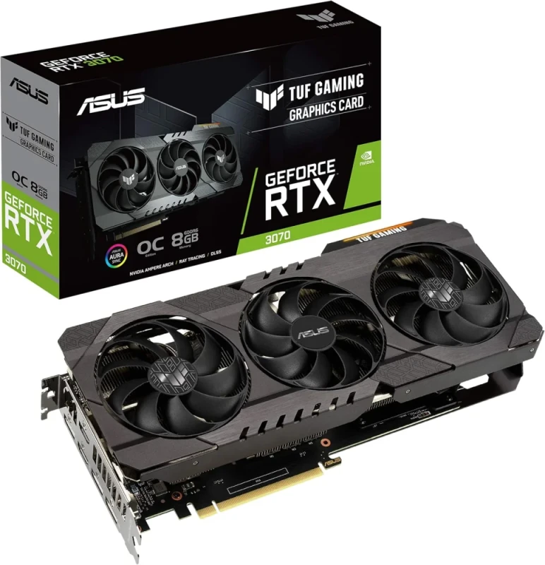 ASUS TUF Gaming GeForce RTX3070-O8G-V2 OC Gaming Graphics Card – NVIDIA GeForce RTX 3070 GPU, 8GB GDDR6, PCIe 4.0, 5888 CUDA Cores, OC Mode 1845 MHz / Gaming Mode 1815 MHz, Triple Axial-tech Fans, Dual HDMI 2.1 & 3x DisplayPort 1.4a, 2.7-Slot ARGB Design, Recommended PSU 750W - Featured Image
