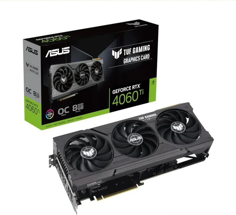 ASUS TUF Gaming GeForce RTX 4060 Ti O8G Gaming Graphics Card – NVIDIA GeForce RTX 4060 Ti GPU, 8 GB GDDR6, PCIe 4.0 x8, 4352 CUDA Cores, Boost 2655 MHz OC / 2625 MHz Gaming, Triple Axial-tech Fans, ARGB, 3.12-Slot Cooler, HDMI 2.1 & 3x DisplayPort 1.4a, 650 W PSU Recommended - Featured Image