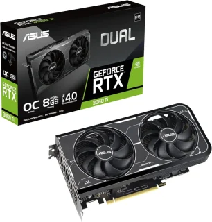 ASUS Dual GeForce RTX 3060 Ti 08G GDDR6X Graphics Card – NVIDIA GeForce RTX 3060 Ti GPU, 8 GB GDDR6X Memory, PCIe 4.0, 4864 CUDA Cores, Dual Axial-tech Fans, 2-Slot Design, HDMI 2.1 & 3x DisplayPort 1.4a, 750 W PSU Recommended, 230 x 120 x 42 mm Compact Cooling
