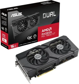 ASUS Dual Radeon RX 7800 XT OC Edition O16G Graphics Card – AMD Radeon RX 7800 XT GPU, 16 GB GDDR6, PCIe 4.0 x16, Up to ~2520 MHz OC Boost, 256-bit Memory, Dual Axial-tech Fans with Dual-Ball Bearings, 3x DisplayPort 2.1 & HDMI 2.1, Auto-Extreme Tech & Protective Backplate, 2.47-Slot Cooler, Recommended 750 W PSU