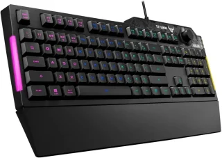 ASUS TUF Gaming K1 RGB Wired USB Gaming Keyboard – Full-Size 100% Layout, 5-Zone Aura Sync RGB Backlit, Tactile Membrane Switches, Spill-Resistant Frame, Detachable Ergonomic Wrist Rest, Dedicated Volume Knob, On-the-Fly Macro, USB-A (Type-C to A) Connection