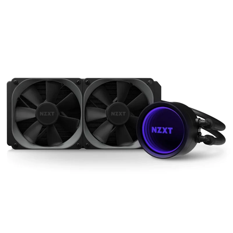 NZXT Kraken X53 240 mm RGB AIO Liquid CPU Cooler (RL-KRX53-01) – Dual Aer RGB 120 mm PWM Fans, Infinity Mirror RGB Pump Cap, 7th Gen Asetek Pump, 275x123x30 mm Aluminum Radiator, 400 mm Reinforced Sleeved Tubing, Intel & AMD Socket Support, Customizable RGB with NZXT CAM Software - Featured Image