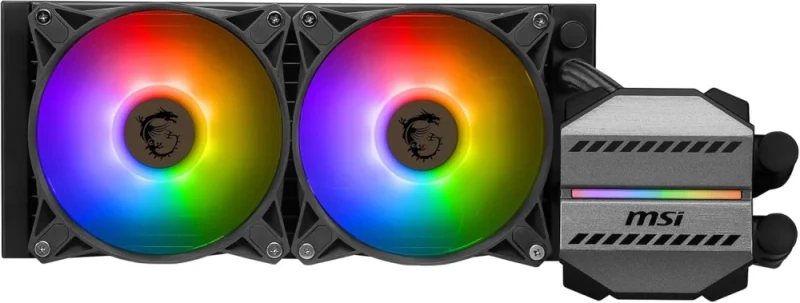 MSI MAG CoreLiquid M240 240 mm ARGB AIO Liquid CPU Cooler – Dual 120 mm PWM ARGB Fans (21.6–78.7 CFM), Aluminum Radiator (277x120x27 mm), ARGB Lighting on Pump & Fans, Mystic Light ARGB Sync, Reinforced Sleeved Tubing (350 mm), Intel & AMD Socket Support High-Performance Water Cooling System - Featured Image