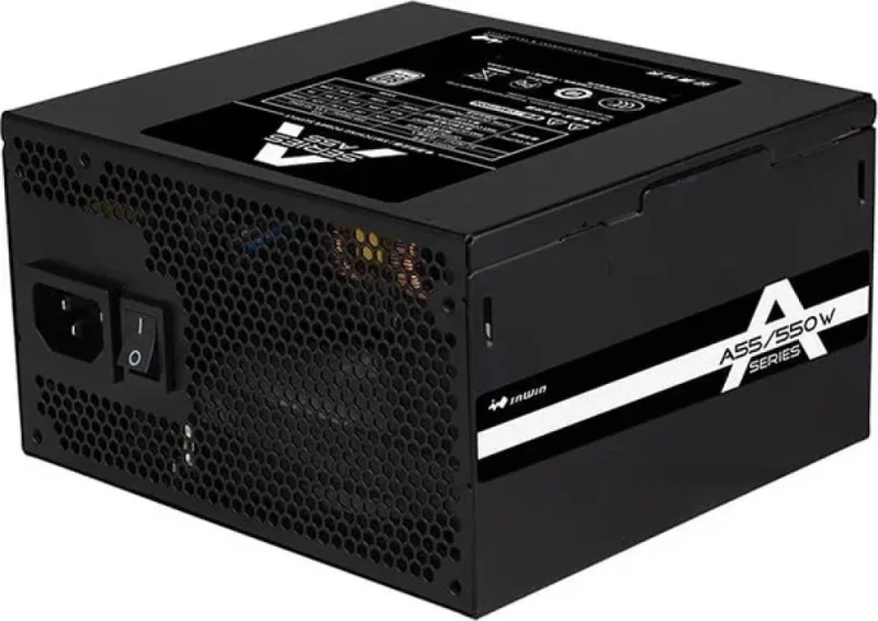 INWIN A55 550W ATX Power Supply – 80 PLUS 230V EU Efficiency, Active PFC, 120mm Silent Fan, Single +12V Rail, 2x PCIe 6+2, 6x SATA, 20+4 Pin ATX, ATX12V v2.4, 140x150x86mm - Featured Image