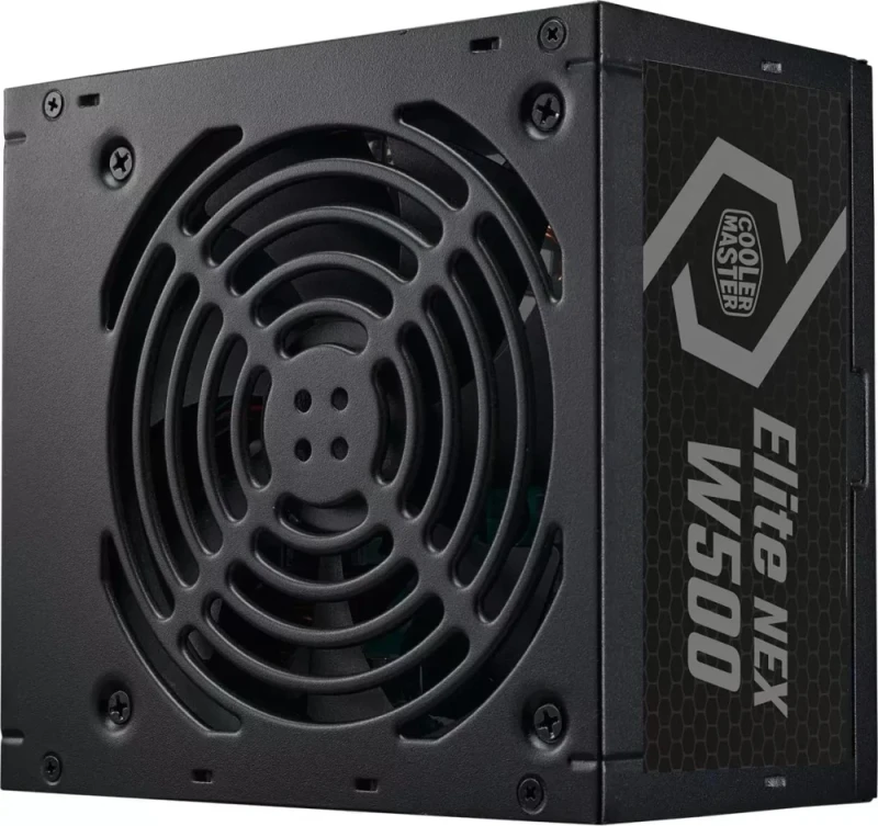 Cooler Master Elite NEX W500 230V ATX Power Supply – 500W, 80 PLUS White Efficiency, Active PFC, 120mm Silent Fan, ATX12V v2.41, Non-Modular Cables, 24-Pin ATX, 4+4 CPU, 2x PCIe 6+2, 5x SATA, 3x Molex, UK Power Cable - Featured Image