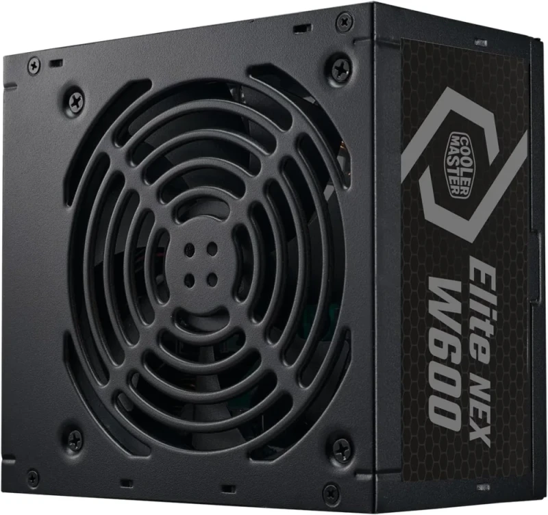 Cooler Master Elite NEX W600 230V ATX Power Supply – 600W, 80 PLUS 230V EU Efficiency, Active PFC, 120mm Silent Fan, ATX12V v2.41, Non-Modular Cables, 24-Pin ATX, 4+4 CPU, 2x PCIe 6+2, 6x SATA, 3x Molex, UK Power Cable - Featured Image