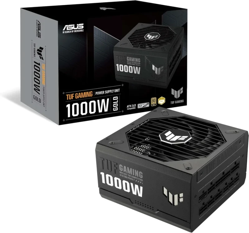 ASUS TUF Gaming 1000G 1000W ATX Power Supply (90YE00S1-B0NA00) – 80 PLUS Gold, Fully Modular, ATX 3.0 & PCIe 5.0 Ready with 12VHPWR, 135mm Axial-Tech Fan with 0dB Mode, Military-Grade Components, 8x PCIe 6+2, 12x SATA, Active PFC - Featured Image
