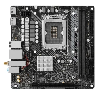 ASRock H610M-ITX/eDP Mini-ITX Motherboard, Intel H610 Chipset, LGA1700 for 14th/13th/12th Gen CPUs, 2x DDR4-3200, PCIe 4.0 x16, HDMI + DisplayPort, Realtek ALC897 7.1 HD Audio, Intel Gigabit LAN, 802.11ac Wi-Fi + Bluetooth 5.1, 4x SATA3 & Ultra M.2 Slot