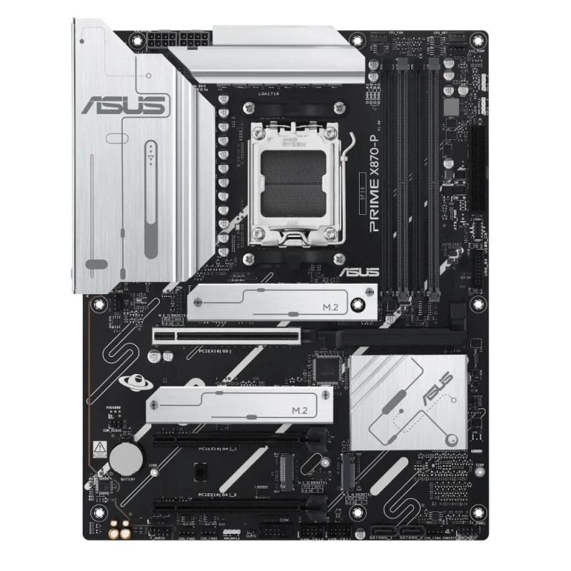 ASUS PRIME X870-P-CSM ATX Motherboard, AMD X870 Chipset, AM5 Socket for Ryzen 9000/8000/7000 Series, 4x DDR5 DIMM Slots (Max 192 GB), PCIe 5.0 x16, 4x M.2 Slots, Realtek 2.5 Gb Ethernet, USB4/USB 40 Gbps, HDMI, Pre-Mounted I/O Shield - Featured Image