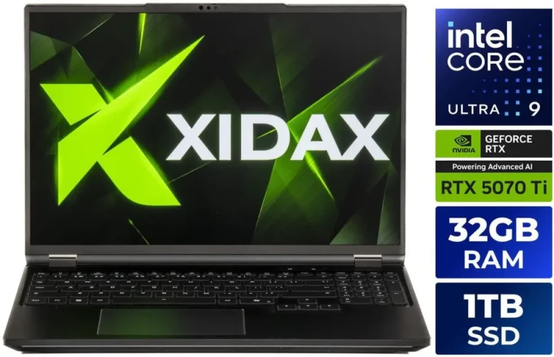 Xidax XMT-7 16″ Gaming Laptop Black ACD Magnesium Metal, 16″ WQXGA (2560x1600) 300 Hz Display, Intel Core Ultra 9-275HX, NVIDIA GeForce RTX 5070 Ti 12GB Laptop GPU, 32GB DDR5 RAM, 1TB NVMe SSD, Wi-Fi 7 BE200, TP Glass, FHD + IR Webcam, 4-Cell 80W Battery, Windows 11 Home Advanced - Featured Image