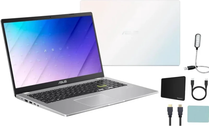 ASUS L510 15.6″ FHD Student Laptop – Intel Celeron N4020 up to 2.8 GHz, 4 GB DDR4 RAM, 128 GB eMMC Storage, 15.6″ 1920x1080 Display, Intel UHD Graphics, Backlit Keyboard, Wi-Fi 5 + Bluetooth 5.1, HDMI & USB-C Ports, HD Webcam, Windows 11 Home, White + Mazepoly Accessories - Featured Image