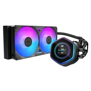 Cooler Master MasterLiquid Atmos II LCD 240mm ARGB AIO CPU Liquid Cooler - 2.1" Custom LCD Display, Dual 120mm SickleFlow Edge ARGB Fans, 277mm Aluminum Radiator, 690–2500 RPM, 141.4 CFM Airflow, 3.61 mmH2O Pressure, Low-Profile Dual Chamber Pump, Intel LGA1851/1700/1200/115x & AMD AM5/AM4