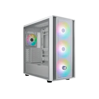 Cooler Master MasterBox 600 White ATX Mid Tower PC Case (MB600-WGNN-S00) – Tempered Glass Side Panel, Mesh Front Airflow, 3x 140mm SickleFlow ARGB + 1x 120mm Fan, USB 3.2 Gen2x2 Type-C & Dual USB-A 3.2, Supports E-ATX/ATX/mATX/ITX, 410mm GPU Clearance, 170mm CPU Cooler, 420mm Radiator Support