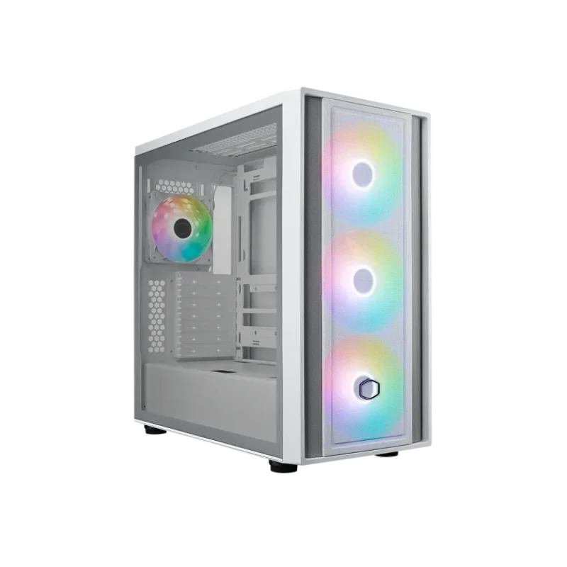 Cooler Master MasterBox 600 White ATX Mid Tower PC Case (MB600-WGNN-S00) – Tempered Glass Side Panel, Mesh Front Airflow, 3x 140mm SickleFlow ARGB + 1x 120mm Fan, USB 3.2 Gen2x2 Type-C & Dual USB-A 3.2, Supports E-ATX/ATX/mATX/ITX, 410mm GPU Clearance, 170mm CPU Cooler, 420mm Radiator Support - Featured Image