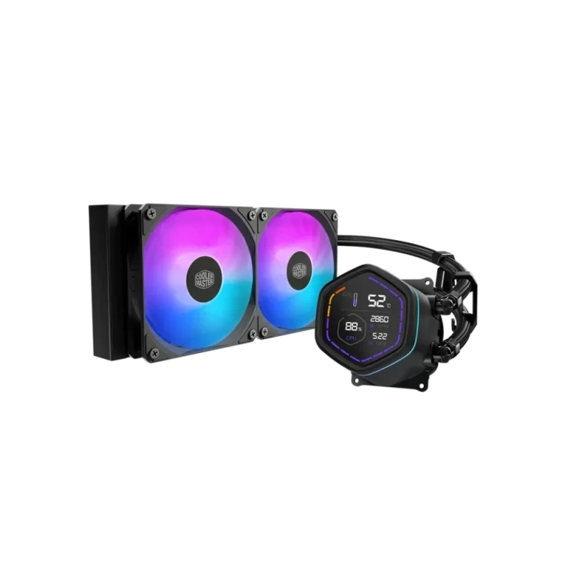 Cooler Master MasterLiquid Core Nex Digital 240 ARGB AIO CPU Liquid Cooler, 240mm Aluminum Radiator, Dual 120mm ARGB PWM Fans (650–1750 RPM, 71.9 CFM), LED Digital Pump Display, Rifle Bearing Fans, Intel LGA1851/1700/1200/115x & AMD AM5/AM4 Compatible – MLX-D24M-A18PA-RD - Featured Image