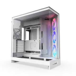 NZXT H9 Flow RGB Mid-Tower ATX Case White (CM-H92FW-R1) – Dual-Chamber Airflow Design, Tempered Glass Panels, 4 Preinstalled Fans, E-ATX Support, USB-C Front I/O, 420mm Radiator Support, High-Airflow Gaming PC Case