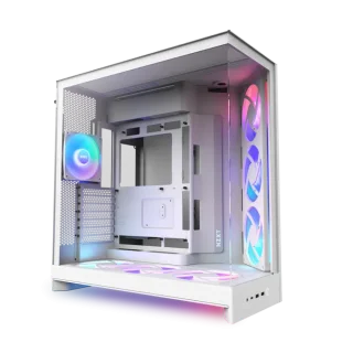 NZXT H9 Flow RGB+ Mid-Tower ATX Case White (CM-H92FW-P1) – Dual-Chamber Design, Tempered Glass Panels, RGB Lighting Controller, 4 RGB Fans Included, E-ATX Support, USB-C Front I/O, 420mm Radiator Support, High-Airflow Gaming PC Case